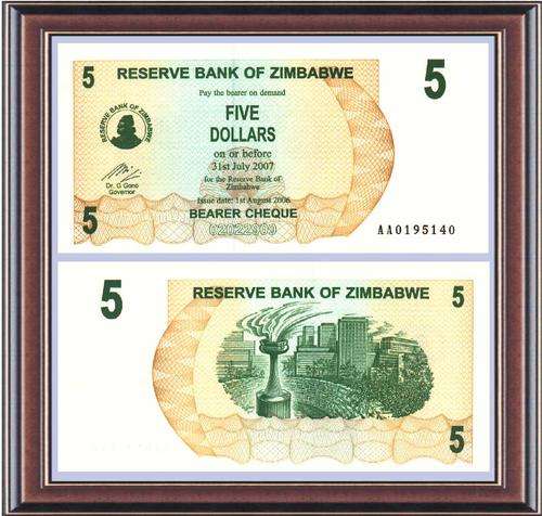 Banknotes  Zimbabwe  ZW70  P38  Z$5  Unc