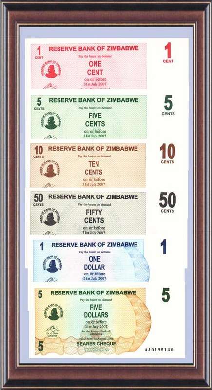 Banknotes  Zimbabwe  Set of 6 notes  Unc