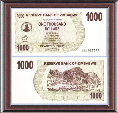 Banknotes  Zimbabwe  ZW76  P44  Z$1000  Unc
