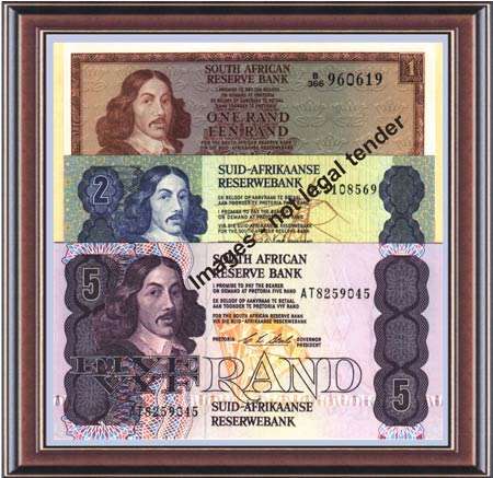 South Africa: Collectors bargain set R1, R2 & R5 - 3 sign. - All Unc