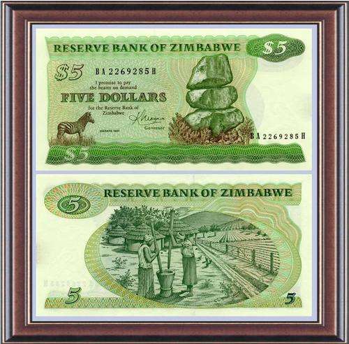 Notaphily 8: Zimbabwe (ZW10): Type 1a bank notes  Z$5 Moyana sign 1983 - Unc