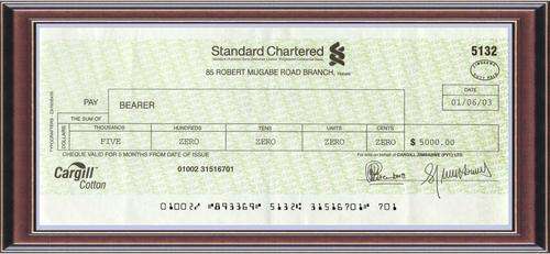 Cargill Cotton Bearer cheque  50 000 dated 1/6/03 - EF