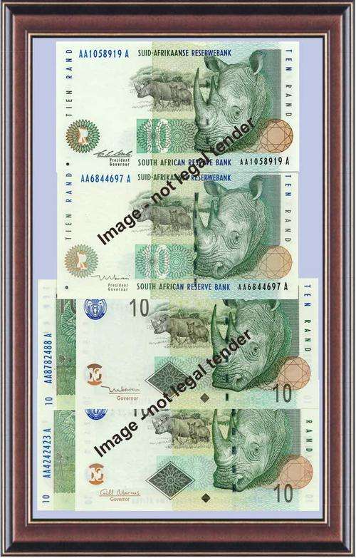R10 Unc set of  "AA" prefixed on ALL FOUR Big Five rhino issues - WOW!
