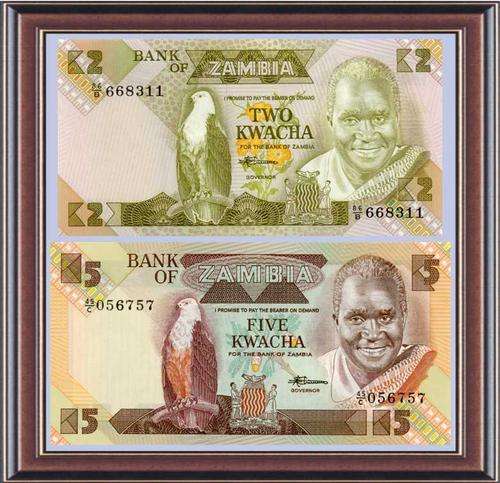 Notaphily 6a - Zambia 1980 Kuanda set - P24c & 25d. Unc