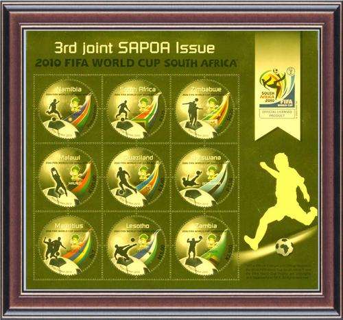 Philately 8:  World cup soccer. SAPOA B5.b 2010 9 composite stamp sheet