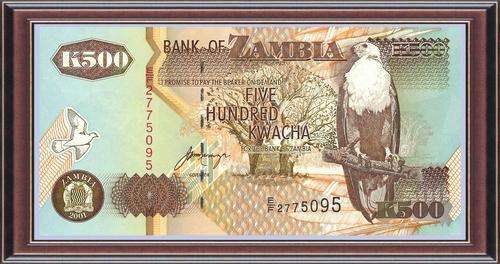 Notaphily 6a â Zambia 500 Kwacha (2001). Sign 11. P# 39c. Unc