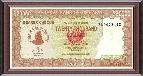 Notaphily 8: Zimbabwe (ZW51): bearer cheque  Z$20 000 (version 6) - EF+