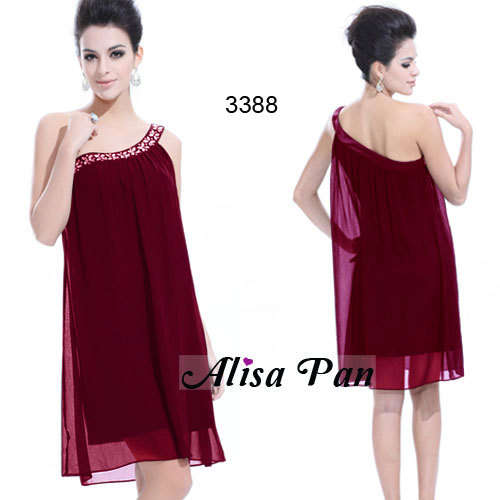 One shoulder burgundy red cocktail dress size 14