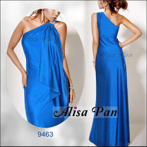 Beluga Blue One Shoulder Diamante Evening Dress Size 18