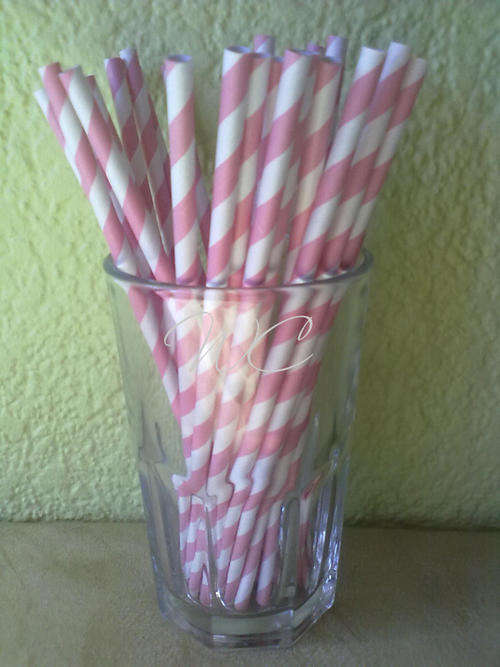 LIGHT PINK BARBER STRIPED PAPER DRINKING STRAWS