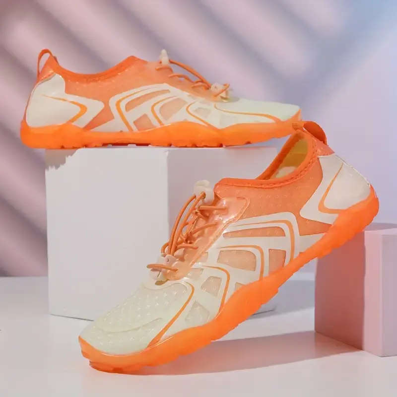 Lightweight Orange Aqua Shoes with Self Lace Adjust 9.5