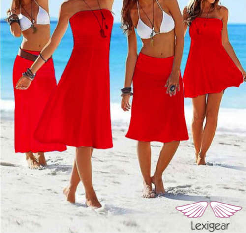 Beach Dress/Skirt Size S/M RED (Size 8-10) wear in various ways!