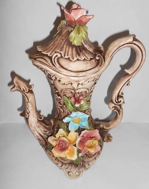 Superb Consigned Capodimonte HUGE collector grade Pitcher with roses, Bassano Italy