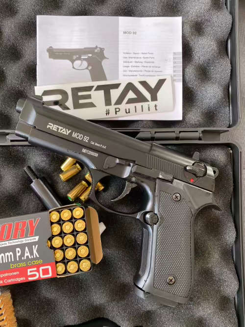 Combo- Retay Mod 92 Baretta 9mm Blank and Pepper Rounds Gun + 50 Blanks + holster