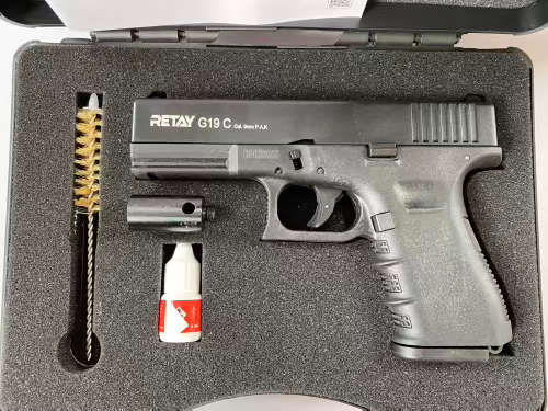 Retay Glock 19 Combo 9mm Blank and Pepper Rounds Gun + 50 Blank Rounds and a holster