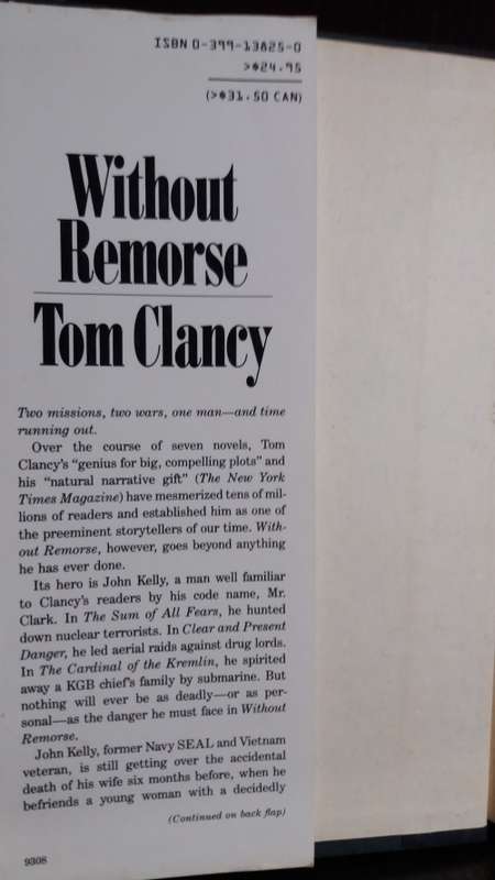 Books: Without Remorse - by Tom Clancy (639 Pages) Hardcover
