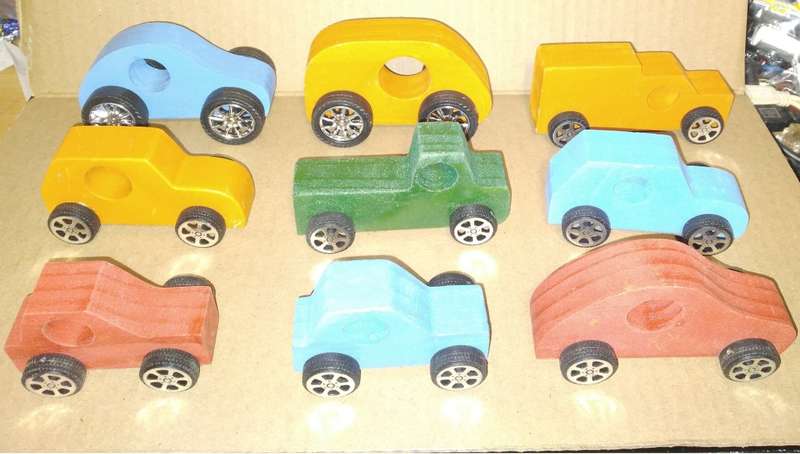 10x Wooden Small Cars - Handmade.