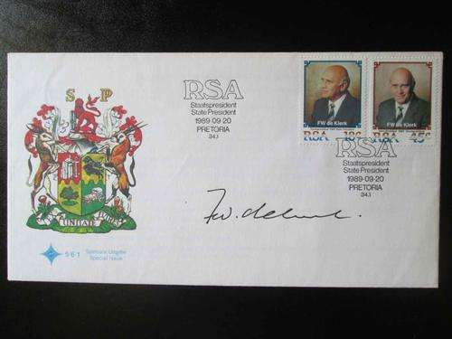 FW de Klerk signed first day cover