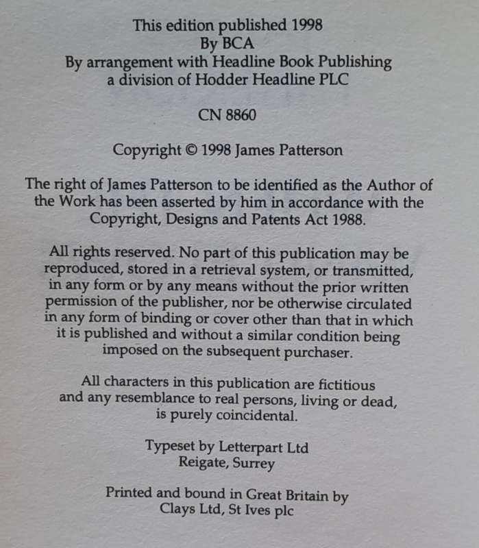 When the wind blows - James Patterson 1998 UK First Edition in dust jacket
