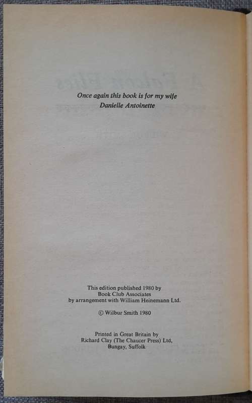 A falcon flies - Wilbur Smith Hardcover 1980 first edition in very good condition