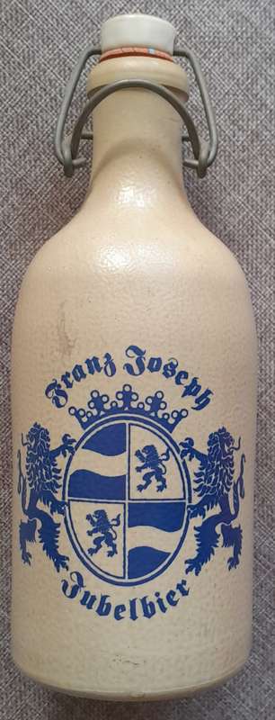 Vintage Franz Joseph Jubelbier Half Liter Stoneware Beer Bottle Jug with Ceramic Stopper