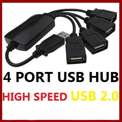 USB High-Speed 2.0 4-Port Hub w Splitter Cable Adapter