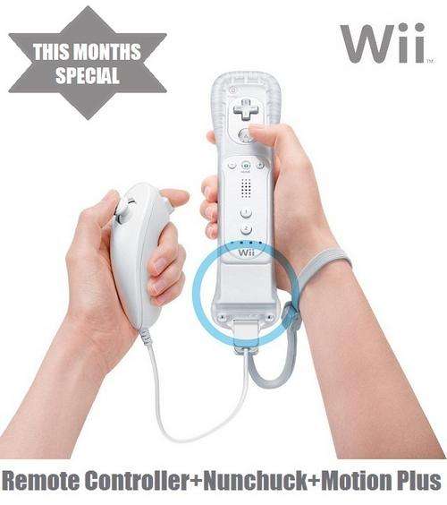 Wii Remote Controller+Nunchuck+Motion Plus Sensor Bundle