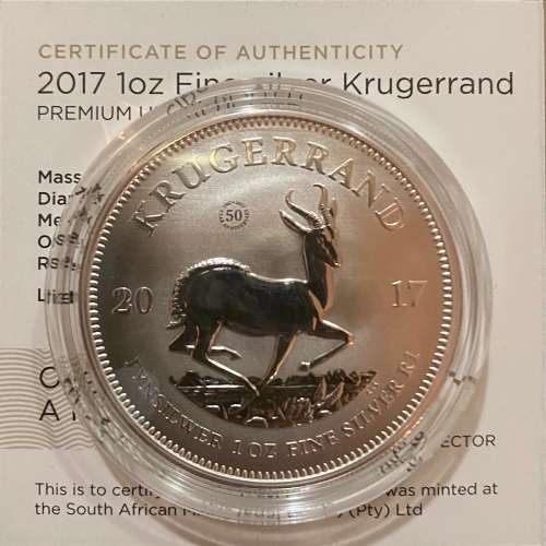Stunning Premium Uncirculated RSA 2017 1oz Silver Krugerrands (bid per coin, 15 available)
