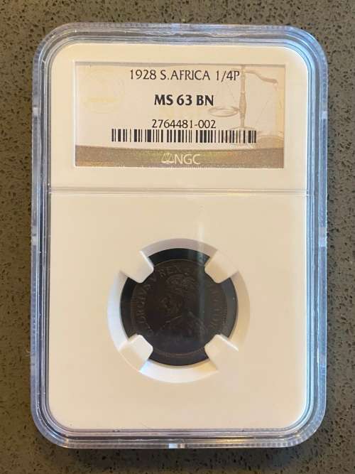 Graded Uncirculated Union of SA 1928 Farthing: NGC MS63 BN