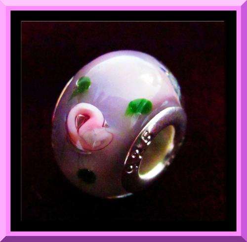 EURO CHARMS!!! MURANO LAMPWORK GLASS WITH .925 STERLING SILVER CORE - LILAC - 20 AVAILABLE