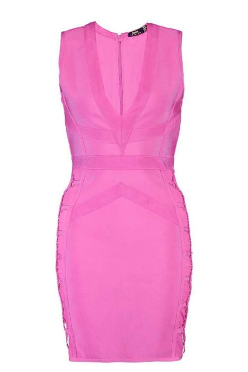 Premium May Bandage Plunge Lace Up Bodycon Dress  - South Africa Size 12 (36) Imported from UK)
