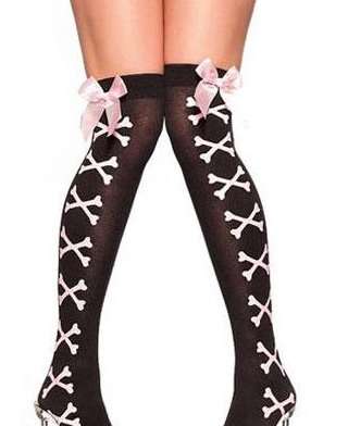 PINK CRISS CROSS BONES THIGH HIGH STOCKINGS!!