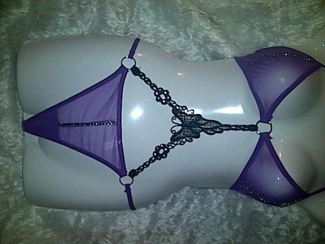 Beautiful purple teddy with black lace centre