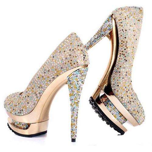 Sexy high heel shoes Colorful Crystal high heels High platform Ladies party Pumps - Size 3