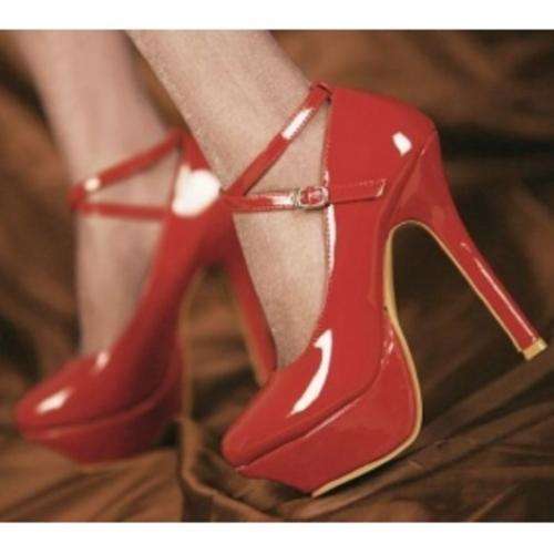 Korean Patent Leather Belt Buckle High-Heeled Pump GJM-860-2R - Size 5