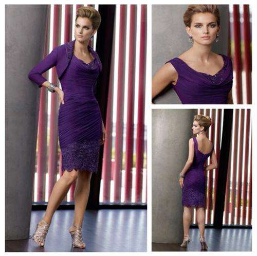 FREE SHIPPING -Knee Length Long Sleeve Jacket Chiffon Mother of The Bride Dress- US Size 2 to 26W