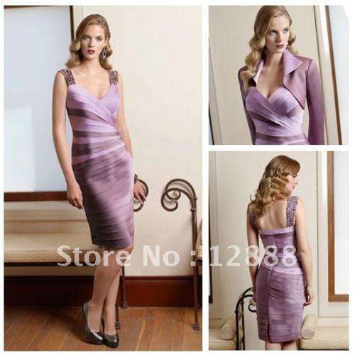 FREE SHIPPING-Knee Length Satin Custom Mother of Bride Dress  Size 2 to 28W