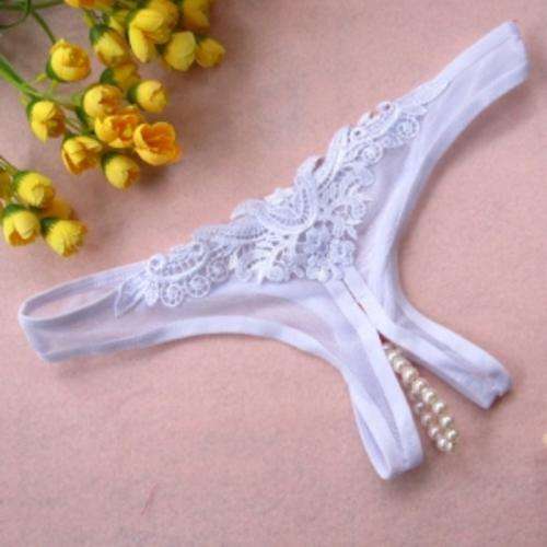5 ON AUCTION!! Hot Sexy Lace Gauze Pearl Embellishment Perspective Hollow Slit-bottom T-back Gstring