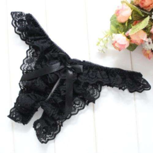 Sexy Lace Flower Pattern T-Back - Black G-string