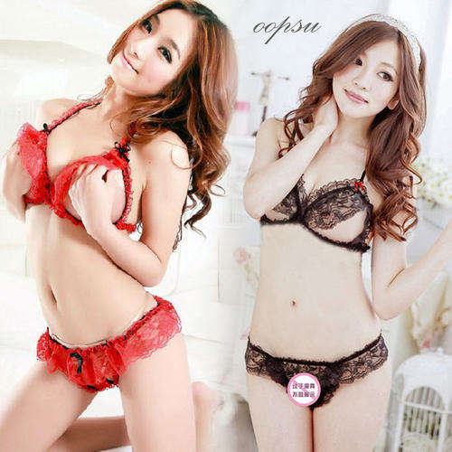 3 ON AUCTION!! Pee-A-Boo Crotchless Bra and Panty Set- Small to Medium Dark Blue