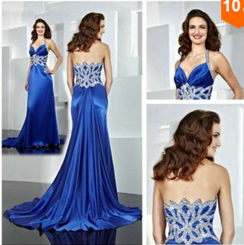 Free shipping -Flamboyant, Shimmer Silver Beads Royal Blue Evening Dresse/ Prom Gown - Size 2 to 26W