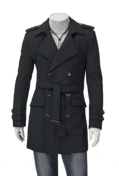 Men's Black/Gray Worsted Men Coat - LARGE