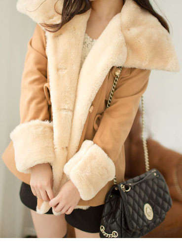 Women's Cute Brown/Blue/Red Notched Solid Worsted Coat - *DOOR DELIVERY R45*