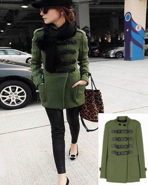 5 ON AUCTION - Women's Casual Army Green Stand Solid Worsted Coat - - *DOOR DELIVERY R150*