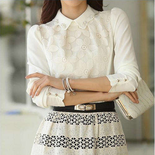 Women's Stylish White Turn-down Collar Solid Blouse -