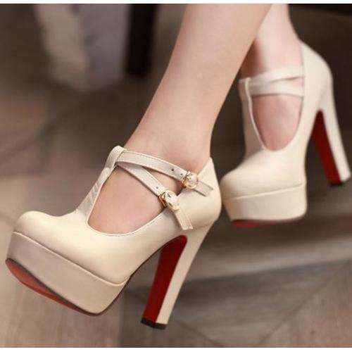 PU Leather Wrist Women Platforms Heels Shoes Online - Size 2 to 7