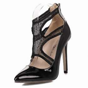 Fashion Pointed Patent leather Hollow Zipper - Size 6