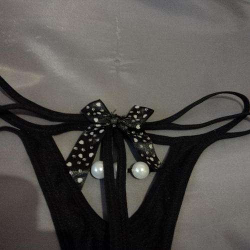 Pearl Open Front Polka Dot Thong - SMALL TO MEDIUM