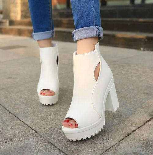 Sexy White Solid PU Boots- - *Door delivery for only R45*