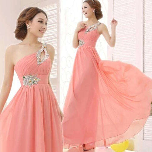 Women's Simple One Shoulder Solid Chiffon Evening Dress - *Door delivery for only R45*